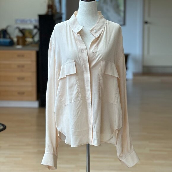 Gorgeous Frame Silk Button up Top NWT Large L Cream - Picture 1 of 9
